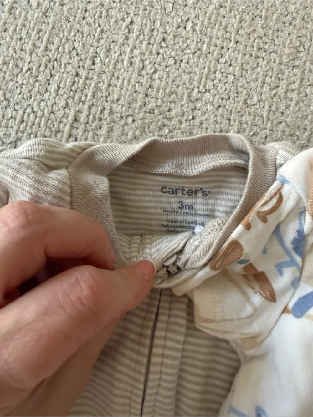 Carter's Baby onesie bundle- White with Blue, Red, Green & Tan Prints